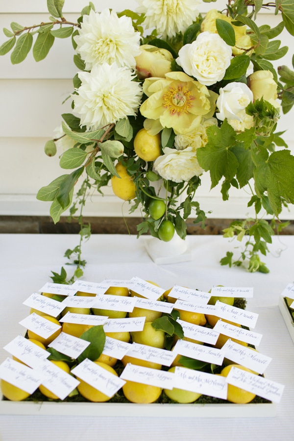 Escort cards with fruit