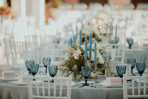 Modern – elegant στολισμός δεξίωσης γάμου σε pastel και γαλάζιες αποχρώσεις